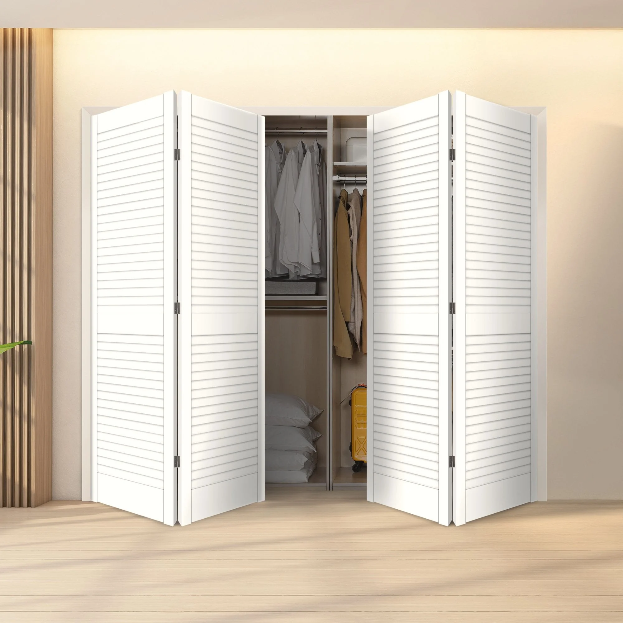 White Painted Internal 28mm Open Louvre Bi-fold Wardrobe Door Set
