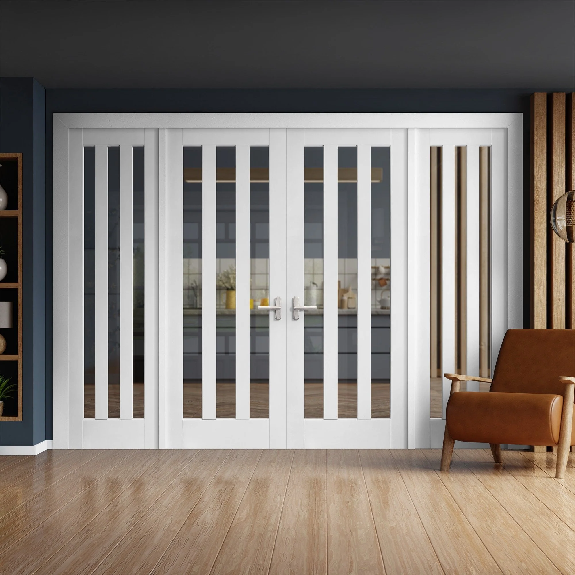 White Primed Internal Ashton 3L Clear Glass Sidelight Room Divider Set