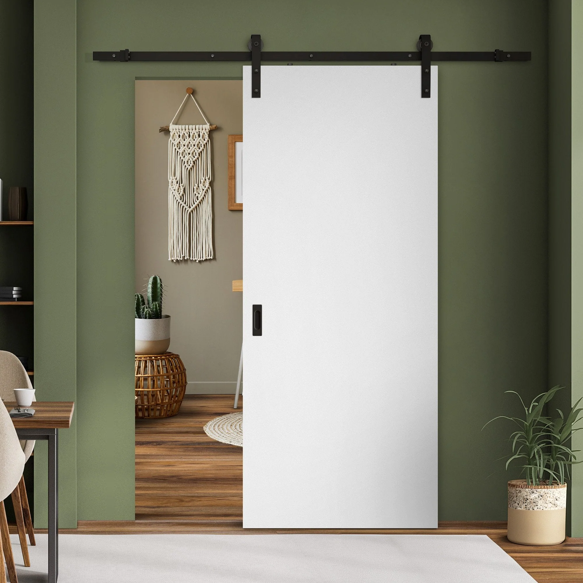 White Primed Internal Lifestyle Flush Sliding Door - Black Face Mounted