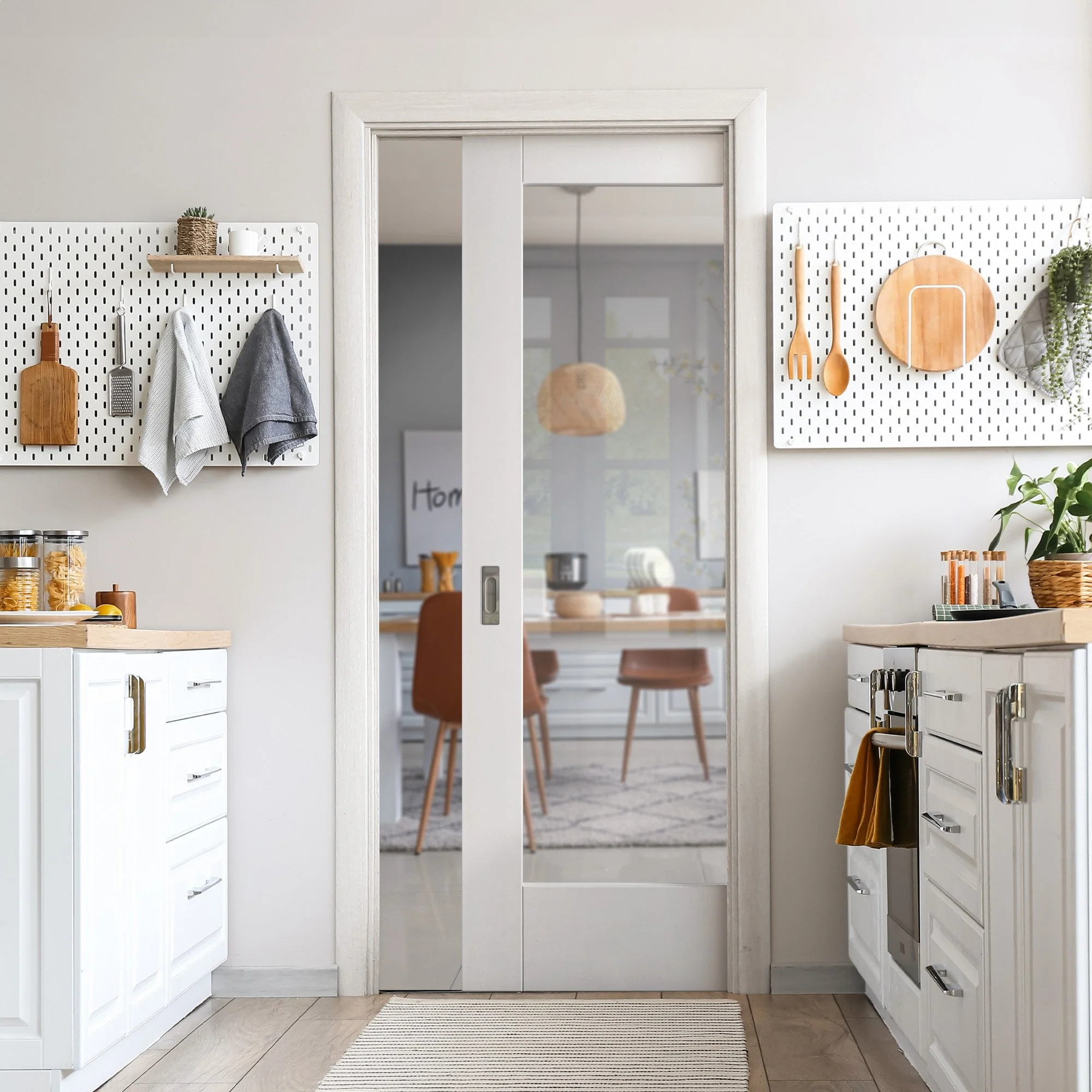 White Primed Internal Pattern 10 1 Light Clear Glass Framed 100mm Pocket Door Set