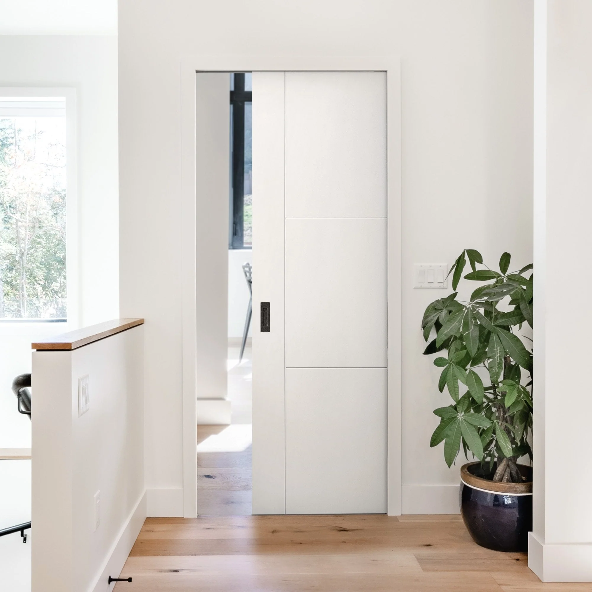 White Primed Internal Trent 3 Panel Framed 100mm Pocket Door Set