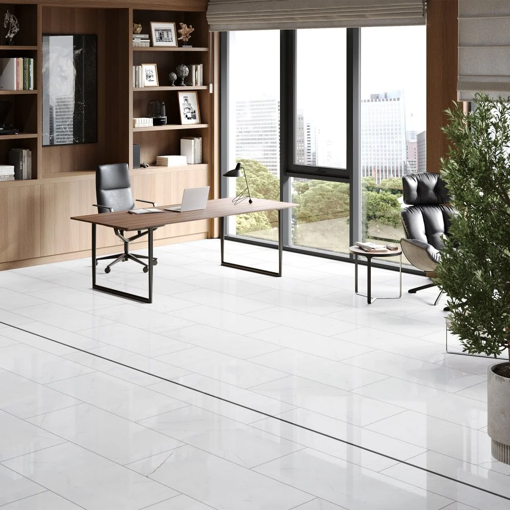 White Marble - Lustre Stone 8mm High Gloss Laminate Flooring