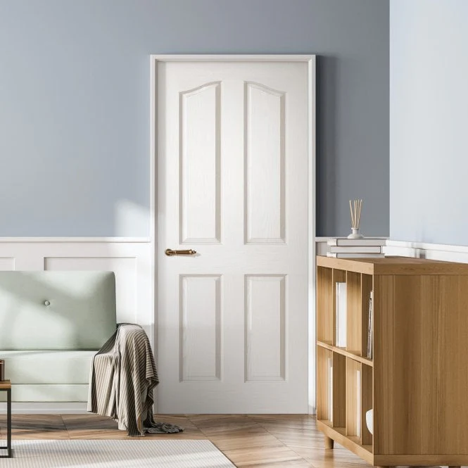 White Internal Primed Textured Lifestyle 4 Panel Arch Top Door